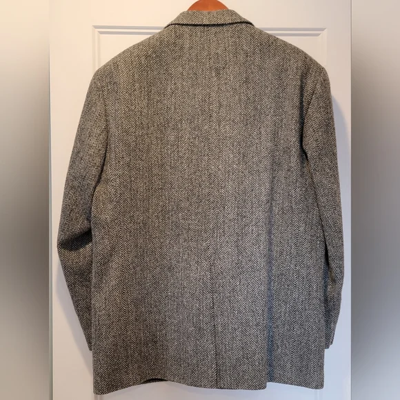 Vintage Harris Tweed Grey Herringbone Blazer Hardwick Clothes 46R Made In USA